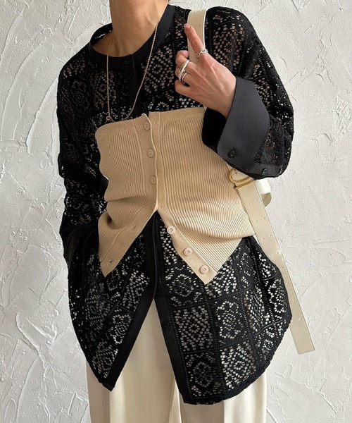 LAFFMO（ラフモ）の「パネルレースノーカラーブラウス（シャツ/ブラウス・レディース・ブラック/アイボリー・F）」の11枚目の写真