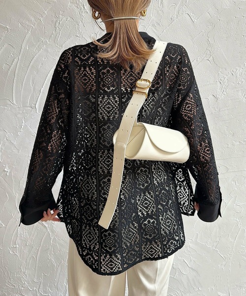 LAFFMO（ラフモ）の「パネルレースノーカラーブラウス（シャツ/ブラウス・レディース・ブラック/アイボリー・F）」の12枚目の写真