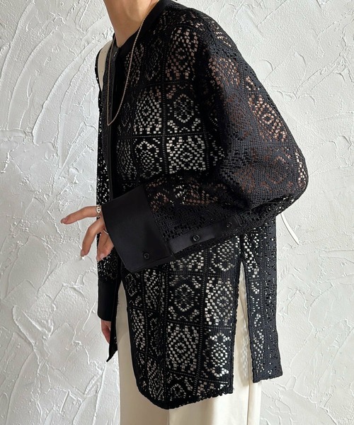 LAFFMO（ラフモ）の「パネルレースノーカラーブラウス（シャツ/ブラウス・レディース・ブラック/アイボリー・F）」の13枚目の写真