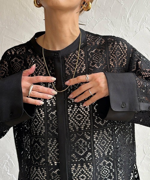 LAFFMO（ラフモ）の「パネルレースノーカラーブラウス（シャツ/ブラウス・レディース・ブラック/アイボリー・F）」の16枚目の写真