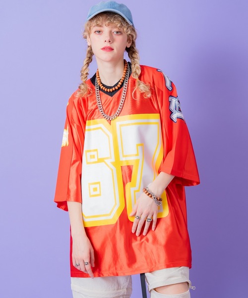 a.p.o.v.(エーピーオービー)の「a.p.o.v. ナンバリングビッグプリントメッシュ切替フットボールシャツ(Tシャツ/カットソー・メンズ・ブラック/レッド/ネイビー・ONESIZE)」の3枚目の写真