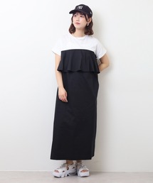 EGLANTINE フレア切り替えバイカラーロングワンピース