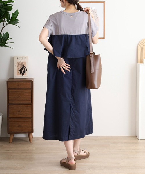 EGLANTINE(エグランティーヌ)の「EGLANTINE フレア切り替えバイカラーロングワンピース(ワンピース・レディース・ダークグリーン/ブラック/ネイビー/キャメル・40)」の13枚目の写真