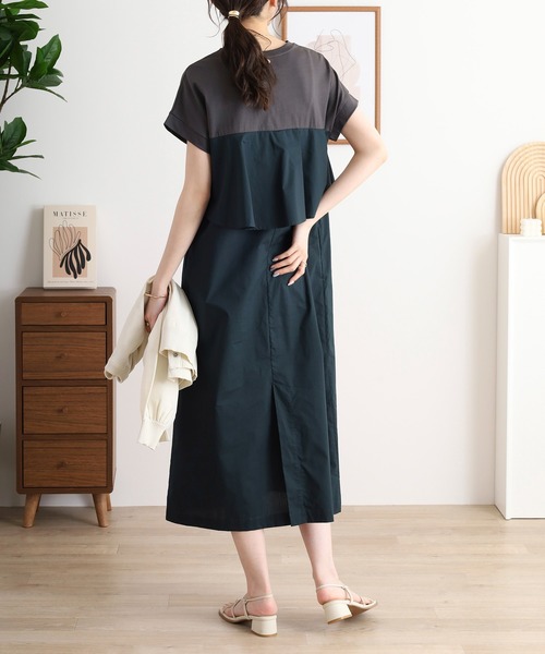 EGLANTINE(エグランティーヌ)の「EGLANTINE フレア切り替えバイカラーロングワンピース(ワンピース・レディース・ダークグリーン/ブラック/ネイビー/キャメル・40)」の10枚目の写真