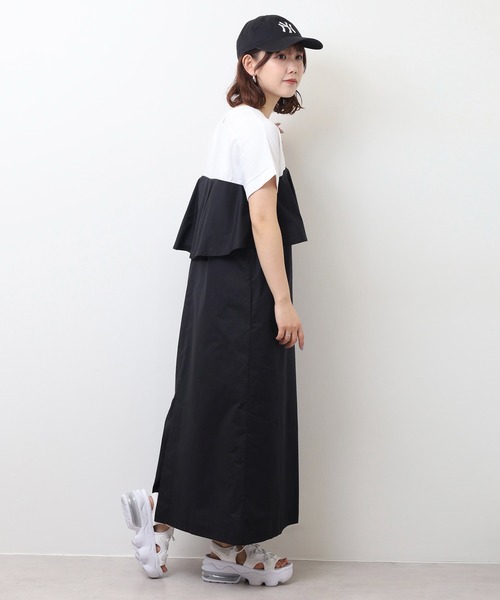 EGLANTINE(エグランティーヌ)の「EGLANTINE フレア切り替えバイカラーロングワンピース(ワンピース・レディース・ダークグリーン/ブラック/ネイビー/キャメル・40)」の6枚目の写真