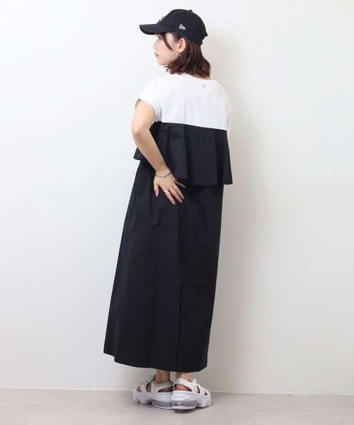 EGLANTINE(エグランティーヌ)の「EGLANTINE フレア切り替えバイカラーロングワンピース(ワンピース・レディース・ダークグリーン/ブラック/ネイビー/キャメル・40)」の7枚目の写真
