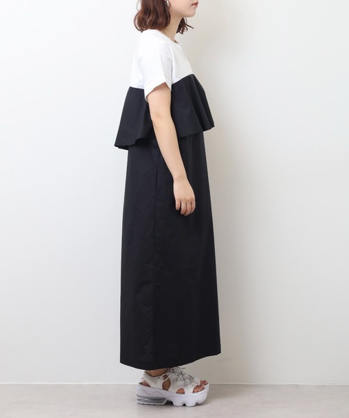 EGLANTINE(エグランティーヌ)の「EGLANTINE フレア切り替えバイカラーロングワンピース(ワンピース・レディース・ダークグリーン/ブラック/ネイビー/キャメル・40)」の15枚目の写真