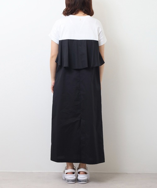 EGLANTINE(エグランティーヌ)の「EGLANTINE フレア切り替えバイカラーロングワンピース(ワンピース・レディース・ダークグリーン/ブラック/ネイビー/キャメル・40)」の16枚目の写真