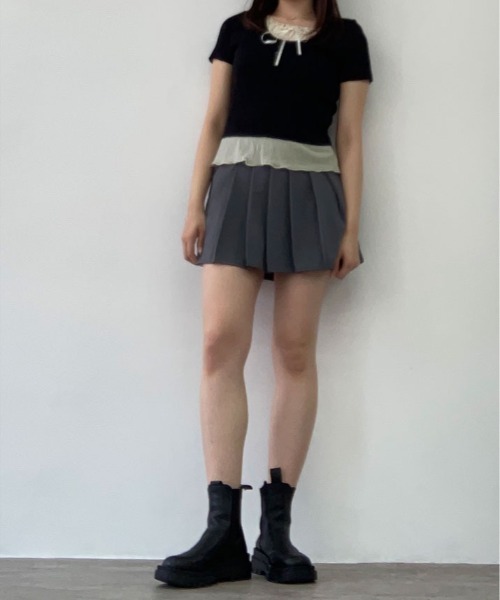 kirakiraShop(キラキラショップ)の「レイヤード風 フロントリボン Tシャツ(Tシャツ/カットソー・レディース・グレー/ブラック・FREE)」の17枚目の写真