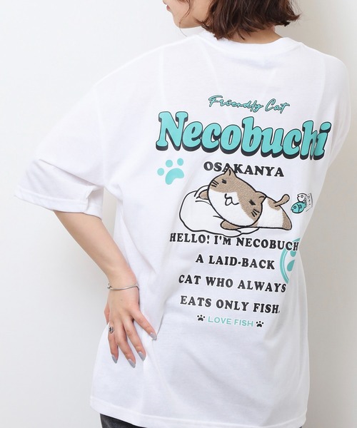 セール】ねこぶちさん プリント＆刺繍ワイドTシャツ（Tシャツ