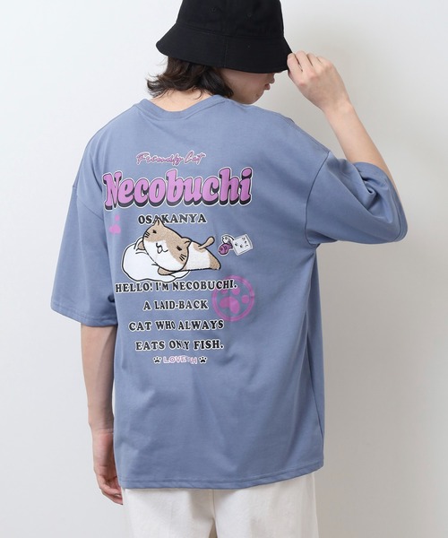 FUNALIVE（ファンアライブ）の「ねこぶちさん プリント＆刺繍ワイドTシャツ（Tシャツ/カットソー・メンズ・ホワイト/ブラック/サックスブルー/オフホワイト/ブルー/グリーン/ピンク系その他/スミクロ/ブラック系その他2/キナリ/グリーン系その他2/レモンイエロー・LL/M/L）」の9枚目の写真