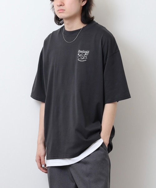 ねこぶちさん プリント＆刺繍ワイドTシャツ（Tシャツ/カットソー