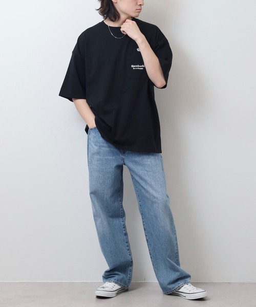 FUNALIVE（ファンアライブ）の「ねこぶちさん プリント＆刺繍ワイドTシャツ（Tシャツ/カットソー・メンズ・ホワイト/ブラック/サックスブルー/オフホワイト/ブルー/グリーン/ピンク系その他/スミクロ/ブラック系その他2/キナリ/グリーン系その他2/レモンイエロー・LL/M/L）」の19枚目の写真