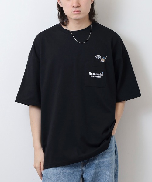 セール】ねこぶちさん プリント＆刺繍ワイドTシャツ（Tシャツ