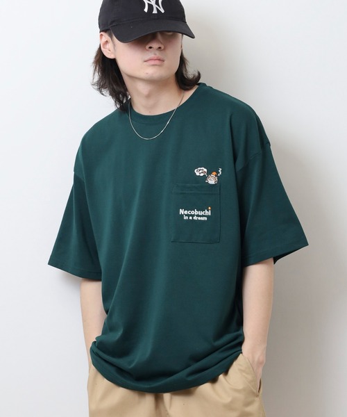 FUNALIVE（ファンアライブ）の「ねこぶちさん プリント＆刺繍ワイドTシャツ（Tシャツ/カットソー・メンズ・ホワイト/ブラック/サックスブルー/オフホワイト/ブルー/グリーン/ピンク系その他/スミクロ/ブラック系その他2/キナリ/グリーン系その他2/レモンイエロー・LL/M/L）」の20枚目の写真