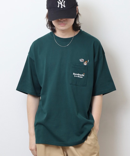 FUNALIVE（ファンアライブ）の「ねこぶちさん プリント＆刺繍ワイドTシャツ（Tシャツ/カットソー・メンズ・ホワイト/ブラック/サックスブルー/オフホワイト/ブルー/グリーン/ピンク系その他/スミクロ/ブラック系その他2/キナリ/グリーン系その他2/レモンイエロー・LL/M/L）」の21枚目の写真