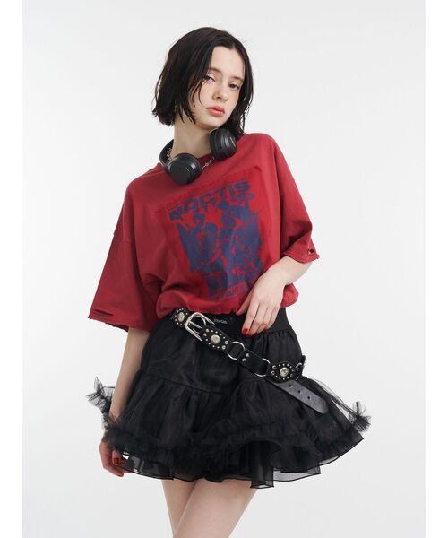 jouetie（ジュエティ）の「グランジグラフィックTシャツ（Tシャツ/カットソー・レディース・レッド/オフホワイト/ブラック・MEDIUM）」の6枚目の写真