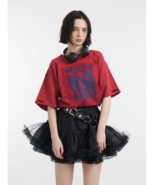 jouetie（ジュエティ）の「グランジグラフィックTシャツ（Tシャツ/カットソー・レディース・レッド/オフホワイト/ブラック・MEDIUM）」の7枚目の写真