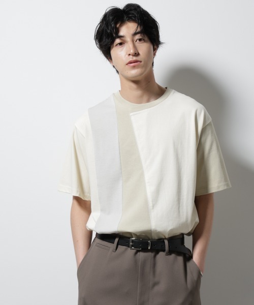 NANO universe（ナノユニバース）の「デザイン切替クルーネックTシャツ 半袖（Tシャツ/カットソー・メンズ・ブラック/アイボリー/ネイビー・L/M）」の2枚目の写真