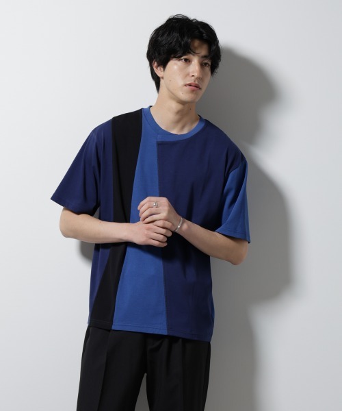 NANO universe（ナノユニバース）の「デザイン切替クルーネックTシャツ 半袖（Tシャツ/カットソー・メンズ・ブラック/アイボリー/ネイビー・L/M）」の3枚目の写真