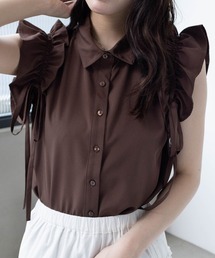 CLEAR BASIC | リボン付きフリルノースリーブブラウス[着回し力抜群 フレンチガーリー]≪SS新作≫(シャツ/ブラウス)