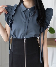 CLEAR BASIC | リボン付きフリルノースリーブブラウス[着回し力抜群 フレンチガーリー]≪2025SS新作≫(シャツ/ブラウス)