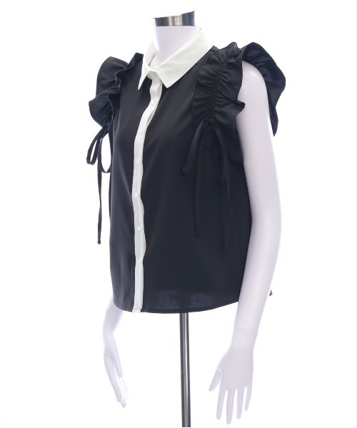 CLEAR BASIC（クリアベーシック）の「リボン付きフリルノースリーブブラウス[着回し力抜群 フレンチガーリー]≪SS新作≫（シャツ/ブラウス・レディース・ブラック×ホワイト/チャコールグレー/ブルー/アイボリー/ホワイト系その他/ブラウン・F）」の22枚目の写真