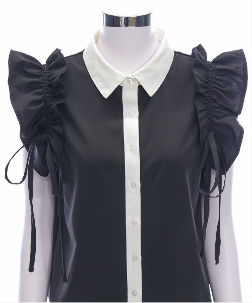 CLEAR BASIC（クリアベーシック）の「リボン付きフリルノースリーブブラウス[着回し力抜群 フレンチガーリー]≪SS新作≫（シャツ/ブラウス・レディース・ブラック×ホワイト/チャコールグレー/ブルー/アイボリー/ホワイト系その他/ブラウン・F）」の18枚目の写真