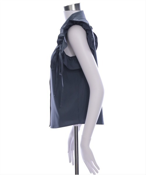 CLEAR BASIC（クリアベーシック）の「リボン付きフリルノースリーブブラウス[着回し力抜群 フレンチガーリー]≪SS新作≫（シャツ/ブラウス・レディース・ブラック×ホワイト/チャコールグレー/ブルー/アイボリー/ホワイト系その他/ブラウン・F）」の13枚目の写真