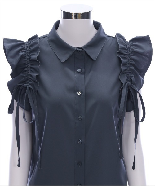 CLEAR BASIC（クリアベーシック）の「リボン付きフリルノースリーブブラウス[着回し力抜群 フレンチガーリー]≪SS新作≫（シャツ/ブラウス・レディース・ブラック×ホワイト/チャコールグレー/ブルー/アイボリー/ホワイト系その他/ブラウン・F）」の10枚目の写真