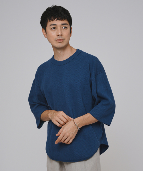 ETS.MATERIAUX マテリオ オーバーサイズ ポロシャツ　2 ETS.MATERIAUX マテリオ22SS Big POLO NAVYスタイル.2022.6.29
