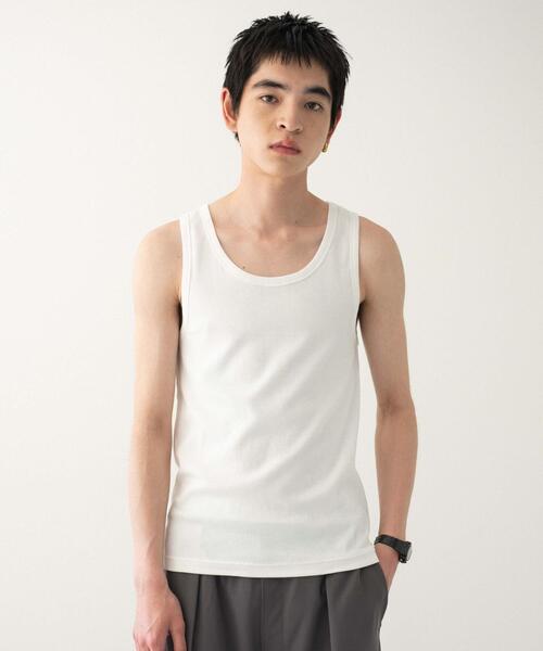 WEGO(ウィゴー)の「WEGO/リブタンクトップ(タンクトップ・メンズ・ブラック/ブラック系その他/ホワイト・MEDIUM/LARGE)」の2枚目の写真