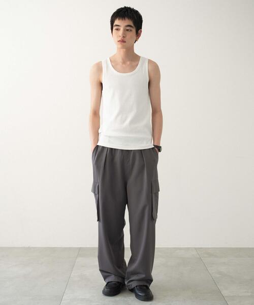 WEGO(ウィゴー)の「WEGO/リブタンクトップ(タンクトップ・メンズ・ブラック/ブラック系その他/ホワイト・MEDIUM/LARGE)」の4枚目の写真