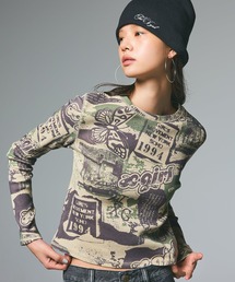X-girl(GbNXK[)COLLAGE GRAPHIC L/S COMPACT TOP(TVc/Jbg\[)