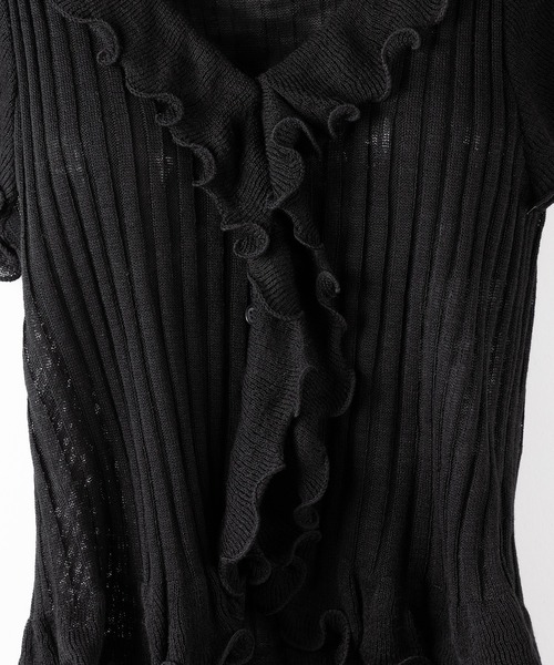 me+em select(ミームセレクト)の「【 2color 】シアーフリル半袖リブニットカーディガン / sheer frill short sleeve rib knit cardigan(Tシャツ/カットソー・レディース・ブラック/アイボリー・FREE)」の12枚目の写真