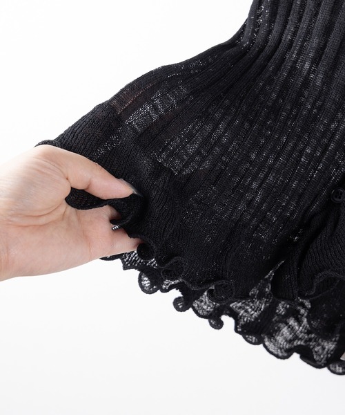me+em select(ミームセレクト)の「【 2color 】シアーフリル半袖リブニットカーディガン / sheer frill short sleeve rib knit cardigan(Tシャツ/カットソー・レディース・ブラック/アイボリー・FREE)」の13枚目の写真