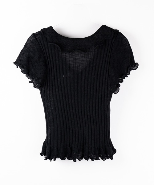 me+em select(ミームセレクト)の「【 2color 】シアーフリル半袖リブニットカーディガン / sheer frill short sleeve rib knit cardigan(Tシャツ/カットソー・レディース・ブラック/アイボリー・FREE)」の14枚目の写真