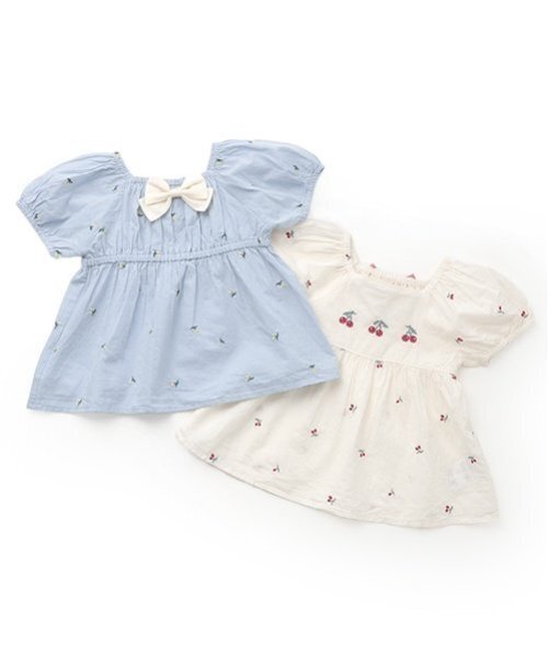 petit main（プティマイン）の「チェリー刺しゅうパフブラウス（シャツ/ブラウス・キッズ・アイボリー/ライトブルー・120cm/90cm/100cm/130cm/80ｃｍ/110cm）」の3枚目の写真