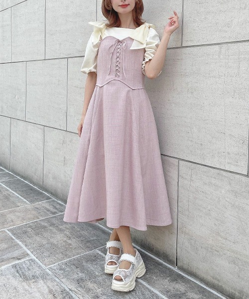 フロントレースアップコルセットキャミワンピース/F&A 夏服