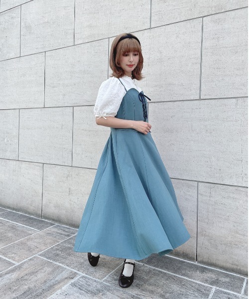 F i.n.t（フィント）の「フロントレースアップコルセットキャミワンピース/F&A　夏服（ワンピース・レディース・チャコールグレー/ピンクベージュ/ブルーグリーン・FREE）」の7枚目の写真