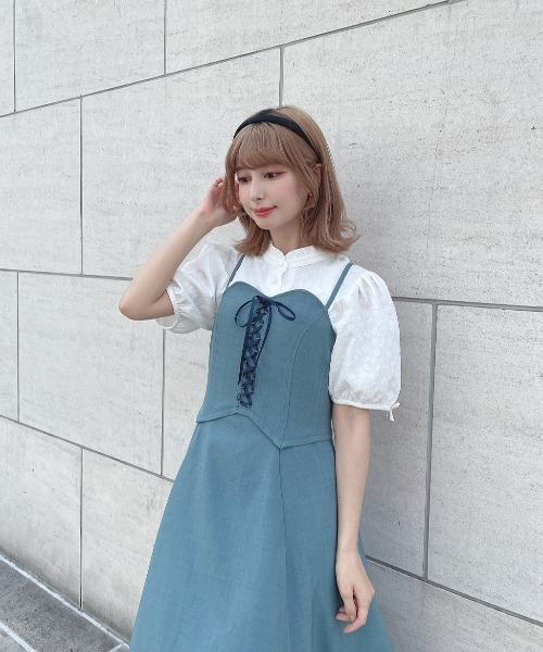 F i.n.t（フィント）の「フロントレースアップコルセットキャミワンピース/F&A　夏服（ワンピース・レディース・チャコールグレー/ピンクベージュ/ブルーグリーン・FREE）」の9枚目の写真