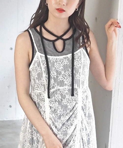 tiptop(ティップトップ)の「テレコチョーカータンクトップ(タンクトップ・レディース・ブラック/レッド/オフホワイト/ホワイト系その他・FREE)」の3枚目の写真