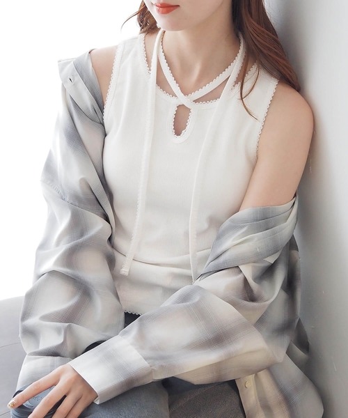 tiptop(ティップトップ)の「テレコチョーカータンクトップ(タンクトップ・レディース・ブラック/レッド/オフホワイト/ホワイト系その他・FREE)」の2枚目の写真