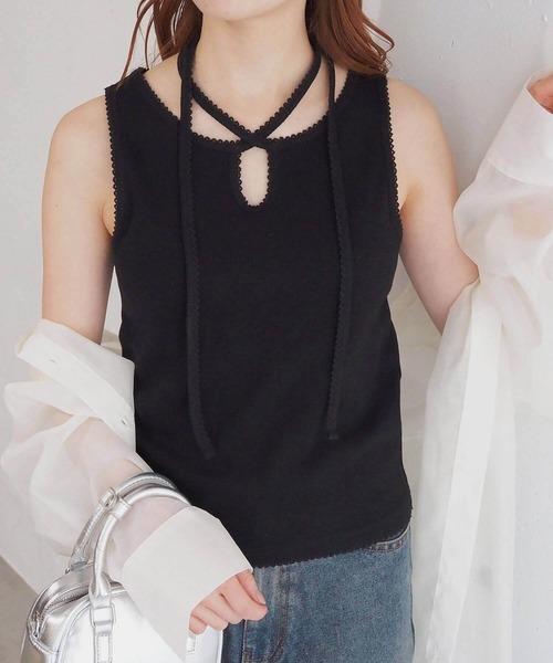 tiptop(ティップトップ)の「テレコチョーカータンクトップ(タンクトップ・レディース・ブラック/レッド/オフホワイト/ホワイト系その他・FREE)」の1枚目の写真