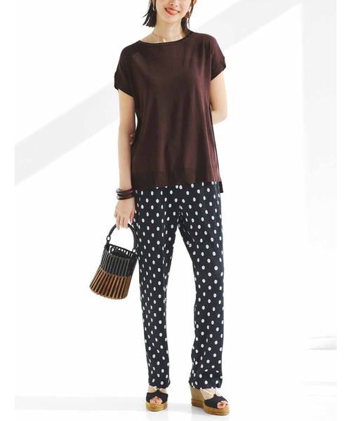 IEDIT（イディット）の「ＩＥＤＩＴ　テーパードシルエットがキレイ見えするらくちんプリーツのドットパンツ〈ブラック〉（その他パンツ・レディース・ブラック・3L/LL/L/M/4L/S）」の2枚目の写真