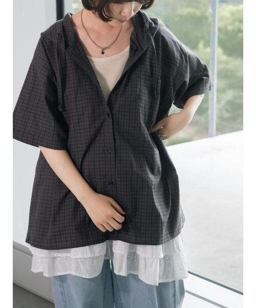 SM2（エスエムツー）の「チェック柄フードシャツ（シャツ/ブラウス・レディース・チャコールグレー/ブルー/グレー・F）」の2枚目の写真