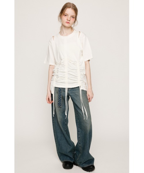 tシャツ STEPHEM SHIRRING T/SH ステファン シャーリング Tシャツ 半袖 夏服 レディース セール】STEPHEM SHIRRING T/SH ステファン シャーリング T