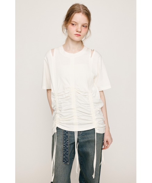 tシャツ STEPHEM SHIRRING T/SH ステファン シャーリング Tシャツ 半袖 夏服 レディース セール】STEPHEM SHIRRING T/SH ステファン シャーリング T