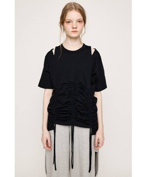 tシャツ STEPHEM SHIRRING T/SH ステファン シャーリング Tシャツ 半袖 夏服 レディース セール】STEPHEM SHIRRING T/SH ステファン シャーリング T