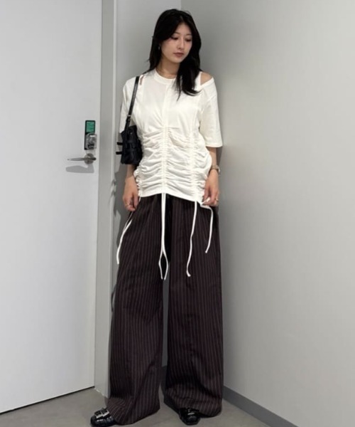 tシャツ STEPHEM SHIRRING T/SH ステファン シャーリング Tシャツ 半袖 夏服 レディース セール】STEPHEM SHIRRING T/SH ステファン シャーリング T